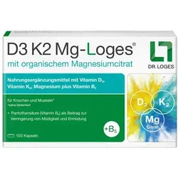 D3 K2 Mg-Loges Kapseln - Nahrungsergänzungsmittel für gesunde Knochen und Muskeln, mit Vitamin D3, K2 und Magnesium zur Unterstützung des Energiestoffwechsels und zur Verringerung von Müdigkeit.