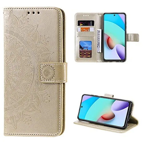 CoverKingz Handy Case kompatibel mit Xiaomi Redmi Note 11 Pro/Note 11 Pro Plus - Handy Cover mit Kartenfach Phonecase - Smartphone Hülle klappbar Motiv Mandala Gold