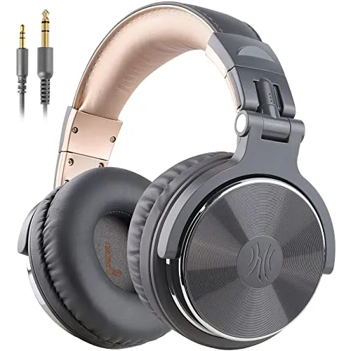 OneOdio Over Ear Kopfhörer mit Kabel, 50mm Treiber, Bassklang, 6.35 & 3.5mm Klinke, Share-Port, Geschlossene DJ Headphones für Studio, Podcast, Monitor, Handy, PC, MP3/4 (Pro-10 Grau Gold)