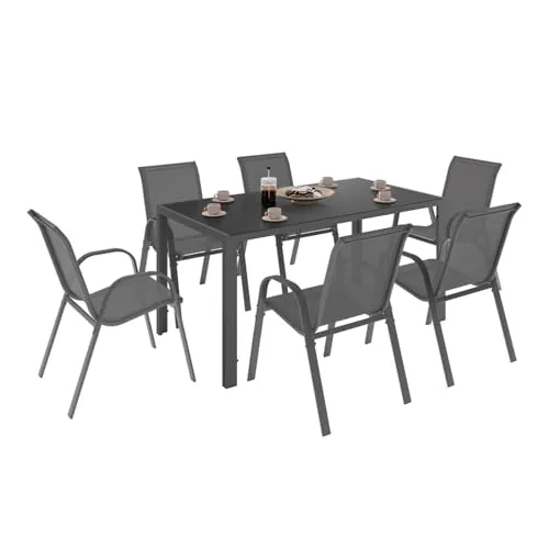 IDMarket - Gartenmöbel Madrid Tisch 150 cm und 6 stapelbare Stühle - Erleben Sie stilvolle Entspannung im Freien mit der eleganten MADRID Lounge. Der 150 cm Tisch und die 6 stapelbaren Stühle bieten Komfort und Flexibilität für jeden Anlass.