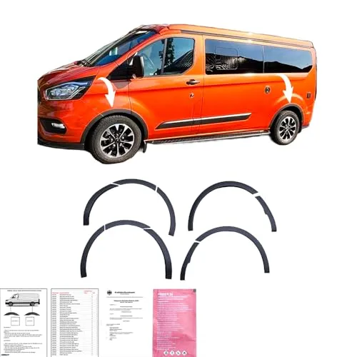 Radlaufschutz Radlaufleisten für Ford Transit Custom MK1 Facelift 2018-2023 - Schutzleisten mit ABE TüV, einfache Montage ohne Bohrungen, 10-teiliges Set für optimalen Radlaufschutz.