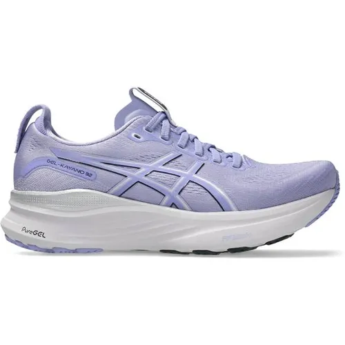 ASICS Gel-Kayano 32 Damen Stabilitätsschuh - Flieder/Silber, Größe 39 - Erlebe höchsten Komfort und Stabilität mit dem ASICS Gel-Kayano 32. Ideal für Überpronierer, bietet er gezielte Unterstützung und reaktive Dämpfung für ein geschmeidiges Laufgefühl.