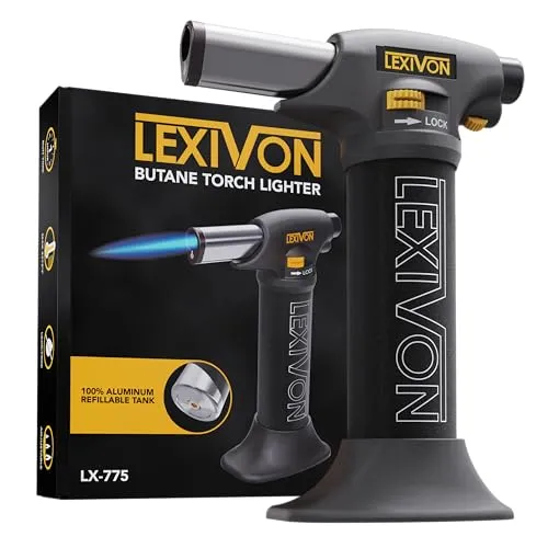 LEXIVON Bunsenbrenner Küche – Butan Flambierbrenner mit Kindersicherung & einstellbarer Flamme, Küchenbrenner & Blowtorch für Crème Brûlée & DIY | Aluminiumtank (LX-775)