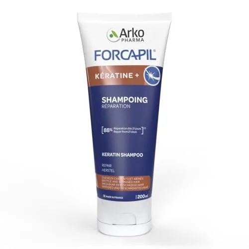ARKOPHARMA - Forcapil® Keratin Shampoo - sprödes und geschädigtes Haar - Keratin und Provitamin B6 - stärkt die Haarfaser - schnelle Ergebnisse in 21 Tagen ohne Silikone - 200 ml