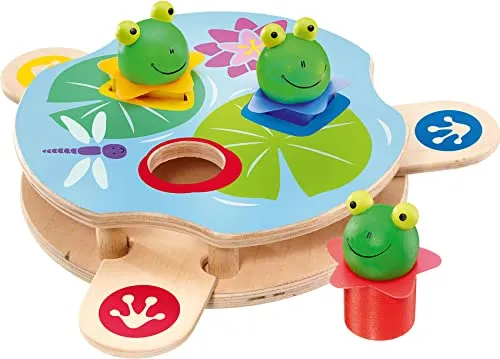Selecta 62072 Saltino Frosch-Katapult - Motorikspielzeug aus Holz - Sortier- & Stapelspielzeug für Kinder ab 12 Monaten, fördert gezielt die Motorik mit liebevoller Handarbeit aus hochwertigem, ungiftigem Holz.