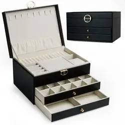 AdelDream Schmuckkasten - Dreistöckige Schmuckbox - Schmuckaufbewahrungsbox mit drei Schichten und vielseitiger Innenstruktur für optimale Ordnung. Ideal für Schmuck und Accessoires, in modernen Farben erhältlich und perfekt als Geschenk.