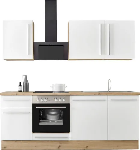 KOCHSTATION Küchenzeile Florida 220 cm mit Soft-Close-Funktion - Moderne Küchenzeile mit 38mm starker Arbeitsplatte, ideal für stilvolle Küchen. Wahlweise mit E-Geräten und vielen Stauraummöglichkeiten, sorgt für Ordnung und Eleganz.