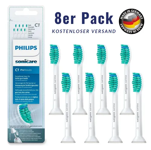 Philips Sonicare ProResults Bürstenköpfe 8er-Pack | HX6018/07 - Ersatzbürsten für Schallzahnbürsten, 8 weiche Borstenköpfe für sanfte Reinigung, kompatibel mit Philips Sonicare Flexcare Platinum.