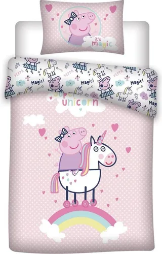 Peppa Pig Bettbezug Unicorn 140 x 200 cm - Bettwäsche für Kinder, aus 100% Baumwolle, mit zauberhaftem Einhorn-Motiv von Peppa Pig – ideal für süße Träume und Abenteuer im Schlafzimmer.