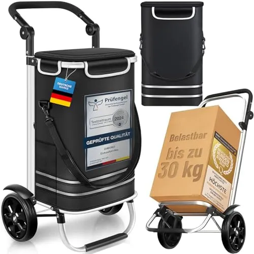 Dimono® Einkaufstrolley Rolltex - 3 in 1 Klappbarer Trolley mit Kühlfach - Einkaufstrolley mit 56 Litern Volumen, ideal für Wochenmarkt und Supermarkt. Ergonomischer Griff und leichte Räder sorgen für mühelosen Transport. Wasser- und schmutzabweisend, inklusive Kühltasche für frische Lebensmittel.
