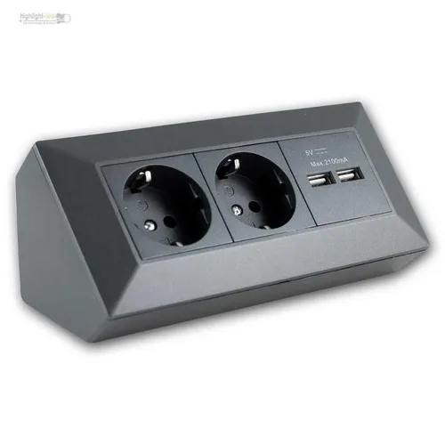 2-fach Aufbau-Steckdosen-block + 2x USB, anthrazit matt 230V~/ 16A Eck Steckdose