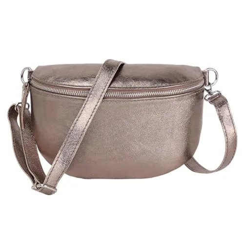 MIRROSI® Bauchtasche Damen aus Echtleder – Stilvolle Umhängetasche in Metallic Bronze - Elegante Bauchtasche aus hochwertigem Echtleder, hergestellt in Italien. Verfügbar in 3 Größen, ideal für jeden Anlass. Komfortabel und vielseitig tragbar – ein Must-Have für modebewusste Frauen!