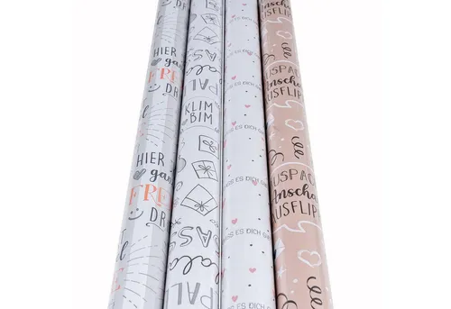 Levandeo® Dekoobjekt, 4 Rollen Geschenkpapier Set 70x200cm Geburtstag Weiß Braun Freunde