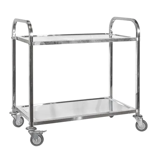 Wiltec Edelstahl Servierwagen 2 Etagen - Belastbar bis 150kg - Servierwagen aus hochwertigem Edelstahl 304 mit 360° drehbaren Rollen für mühelosen Transport. Ideal für Küchenorganisation und vielseitige Anwendungen.