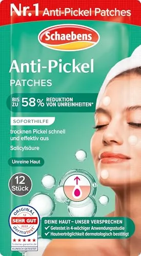 Schaebens Reine Haut Anti-Pickel Patches - Augenmasken mit Salicylsäure für schnelle und effektive Soforthilfe gegen Pickel – transparent und kaum sichtbar für eine diskrete Anwendung.