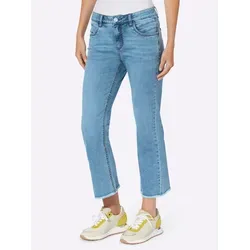 7/8-Jeans HEINE, Damen, Gr. 38, Normalgrößen, blau (blau, bleached), 56% Baumwolle, 19% Polyester, 14% Lyocell, 10% Viskose, 1% Elasthan, unifarben, 7/8-Länge, Jeans