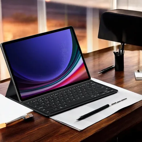 Samsung Book Cover Slim für Galaxy Tab S9 Ultra - Schlankes Keyboard mit QWERTZ-Tastatur und S-Pen Aufbewahrung für mobiles Arbeiten und Streaming