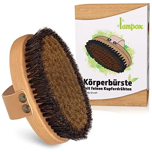 lampox Körperbürste, Gesichtsbürste mit feinen Kupferdrähten, Kupferbürste, Trockenbürste, Badebürste, Energiebürste mit Kupfer, Rückenbürste, Lymphdrainage (Körperbürste)
