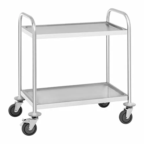 Royal Catering Servierwagen - 2 Borde Küchenwagen für bis zu 300 kg - Beistellwagen aus robustem Edelstahl, ideal für Gastronomie und Zuhause. Hohe Tragfähigkeit und praktische Nutzung als Teewagen oder Abräumwagen.