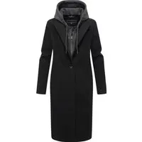 NAVAHOO Damen Langmantel "Kekstraum 14" in Schwarz, Gr. XL - Sportlicher Damen Trenchcoat in Woll-Optik mit herausnehmbarem Sweat-Einsatz für vielseitige Styling-Optionen – ideal für Übergangszeiten.