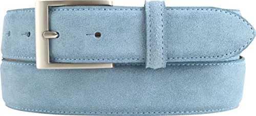 BELTINGER Italienischer Veloursleder-Gürtel, Jeansblau 100cm - Herren-Gürtel aus 100% echtem Veloursleder, 35 mm breit, mit eleganter Zamak Schließe in Silber. Ideal für Anzug oder Jeans - vereint Komfort und Langlebigkeit.