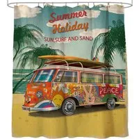 Sanilo Duschvorhang Summer Bus 180 x 200 cm - Duschvorhang in buntem Summer Bus Design, 100% wasserdicht und mit Anti-Schimmel-Effekt – ideal für ein fröhliches Badezimmer!