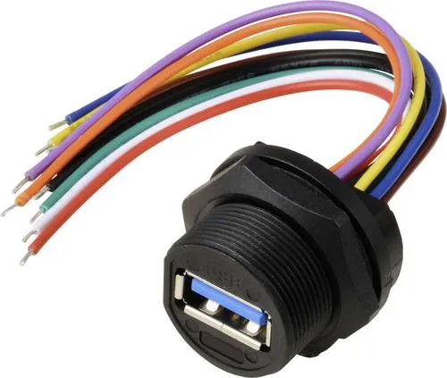 USB 3.0-Buchse für die rückseitige Montage mit Draht IP67 (Gewinde), Kabel 0,2m TC-E13T-FU3-PWF-0.2PV Wasserdichtes