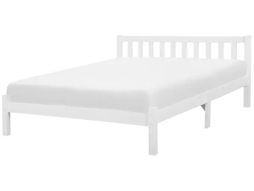 Beliani Holzbett Kiefernholz weiß 180 x 200 cm - Modernes Doppelbett aus hochwertigem Kiefernholz mit solidem Lattenrost, ideal für stilvolle Schlafzimmer. Pflegeleicht und funktionell.