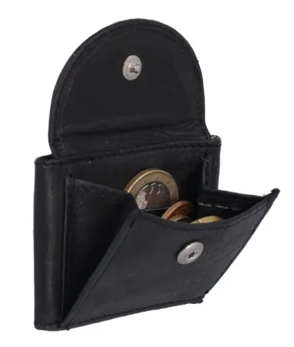 Extra kleine Minibörse LEAS - Handgefertigte Echt-Leder Geldbörse in Schwarz - Damen-Geldbörsen: Hochwertige Mini-Börse aus Rindleder, ideal für unterwegs, langlebig und perfekt für Münzen und gefaltete Scheine.