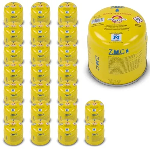 Z.M.C 24X Butan Gaskartuschen 190g Typ C200 EN417 - Gaskartuschen für Gasbrenner und Campingkocher, mit innovativem Gas-Stop-System für sichere Anwendung und zuverlässiger Leistung in kalten Umgebungen.