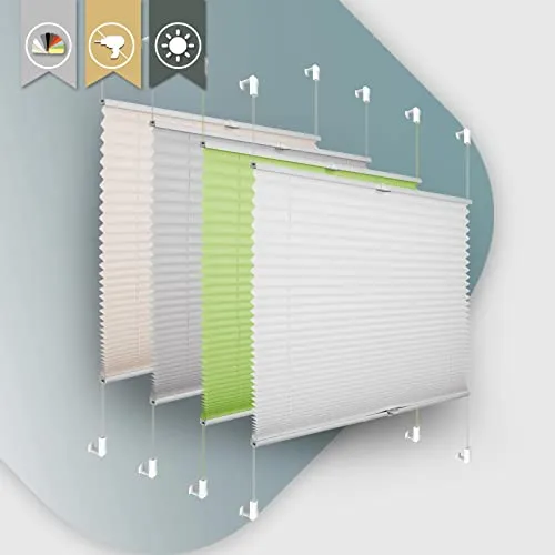 Buseu Plissee ohne Bohren Klemmfix 60x100cm(BxH) Weiß Jalousie Sichtschutz Sonnenschutz Easyfix Faltrollo Lichtdurchlässig Moderner Rollo für Fenster & Tür