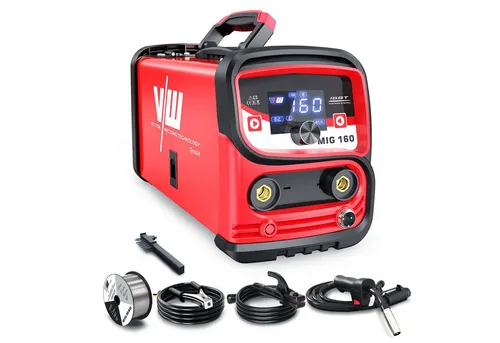VECTOR WELDING MIG 160 Fülldraht Schweißgerät Set für Anfänger - Vielseitiges MIG-Schweißgerät mit Digitalem Display und IGBT-Technologie für effizientes, gasloses Schweißen. Ideal für Anfänger und Profis, komplett ausgestattet für verschiedene Projekte.