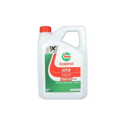 Motoröl CASTROL GTX 15W40 4L - Hochleistungs-Motoröl für optimale Leistung und Schutz, geeignet für zahlreiche Fahrzeugmodelle und ideal für den Einsatz in älteren Motoren.