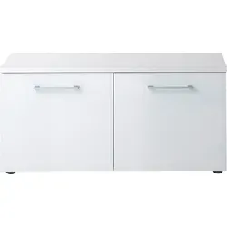Schuhbank GERMANIA "Scalea" in Weiß, 97cm - Schuhbank mit 2 Türen und 4 verstellbaren Einlegeböden, ideal für Ordnung im Flur. Belastbarer Oberboden bis 80 kg, modernes Design mit Glasfront und ABS-Kanten.