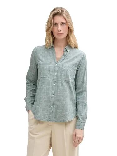 TOM TAILOR Damen Bluse 1035247 mit Brusttaschen - Blusen & Tuniken für Damen, pflegeleichte Baumwolle, ideal für Freizeit und Büro, mit Turn-Up-Funktion für variable Ärmellängen.