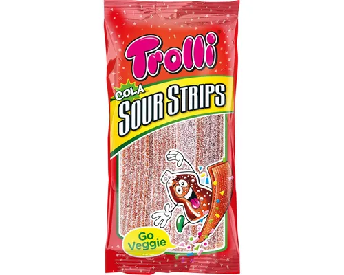 TROLLI Süßigkeit, Trolli Cola Sour Strips saure Fruchtgummi Streifen Cola Geschmack 85g