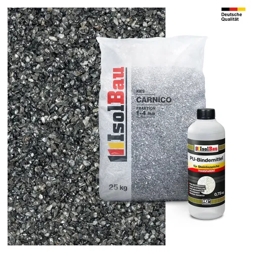 Steinteppich SET Carnico 1-4 mm Marmorkies 25kg + PU-Bindemittel Set für 2,5m²