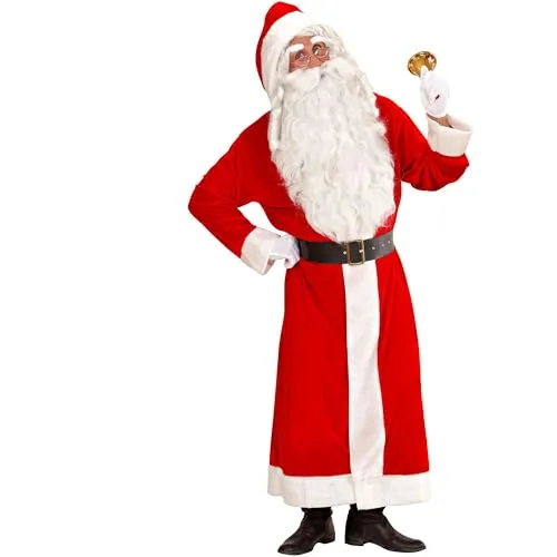 W WIDMANN MILANO Party Fashion - Luxus Weihnachtsmann Kostüm XL, festliches Set mit Kapuze und Gürtel für Weihnachten und Nikolaus