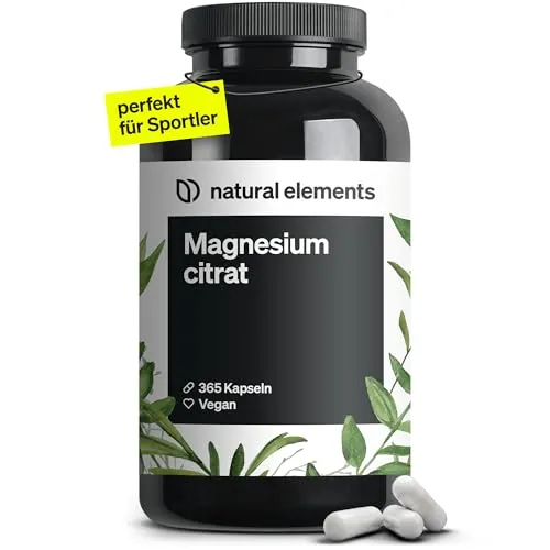 Premium Magnesiumcitrat – 365 Kapseln hochdosiert - Magnesiumpräparate mit 2320mg pro Tagesdosis, vegan und laborgeprüft. Unterstützt Muskeln, Nerven und Psyche für mehr Energie und Wohlbefinden.