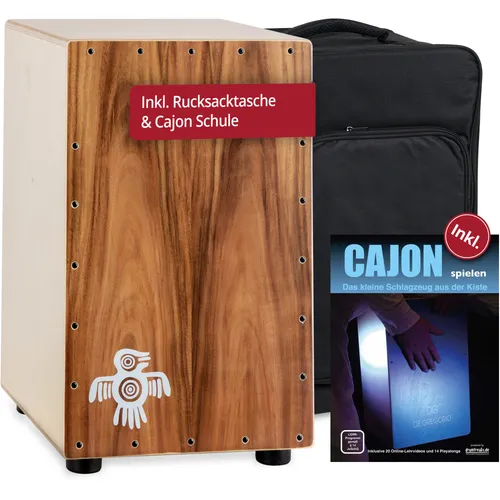 XDrum PERC CP-483 Cajon Peruana Koa Set - Percussion Set mit differenzierten Bass- und Snare-Sounds, inklusive Rucksack-Tasche für einfachen Transport und Cajonschule mit 20 Online-Lehrvideos für Einsteiger.