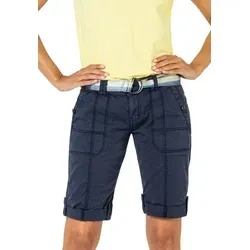 Fresh Made Bermudas mit glänzendem Gürtel in Blau - Größe XS - Stylische Bermudas aus 98% Baumwolle, perfekt für lässige Sommerlooks. Mit glänzendem Gürtel und praktischen Eingrifftaschen für zusätzlichen Komfort.