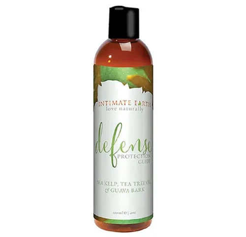 Intimate Earth Gleitgel Defense 120ml - Veganes Gleitgel auf Wasserbasis mit Guavenrinde- und Algen-Extrakt, ideal für empfindliche Haut. Frei von Glycerin und Parabenen, unterstützt die gesunde Mikroflora und ist kondomfreundlich.