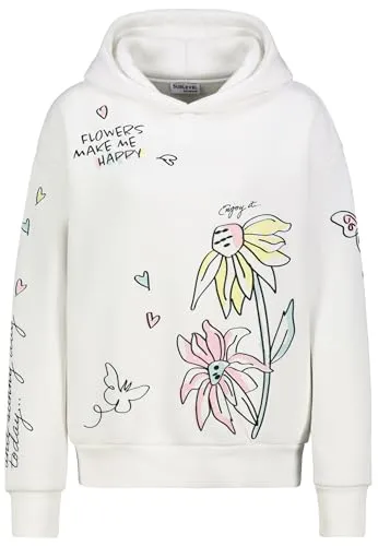 Sublevel Damen Print-Hoodie Sweatshirt mit Allover Motiv White S - Stylischer Damen-Hoodie mit auffälligem Alloverprint für einen einzigartigen Look. Angenehmer Schnitt und flauschige Innenseite sorgen für höchsten Tragekomfort. Ideal für lässige Outfits oder sportliche Freizeitaktivitäten.