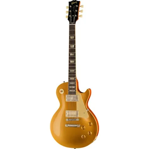 Gibson Les Paul 57 Goldtop VOS - Custom Shop E-Gitarre, beeindruckende gewölbte Ahorn Decke und hochwertige Custombucker Pickups für erstklassigen Klang. Ideal für professionelle Musiker und Liebhaber.