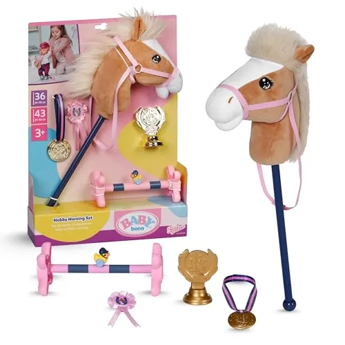 Baby Born Puppentier Hobby Horsing Set 43cm - Puppentiere, ideales Set für kleine Reitfans, inklusive Steckenpferd, Hindernis, Medaille und Siegerpokal für kreatives Spiel.