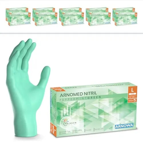 ARNOMED Einweghandschuhe Grün, Nitril, 10x100 Stück, L - Premium Einweghandschuhe aus Nitril, reißfest & hautfreundlich. Ideal für Hygiene- und Reinigungsarbeiten. 10 Boxen mit je 100 Stück in verschiedenen Farben für jeden Bedarf.
