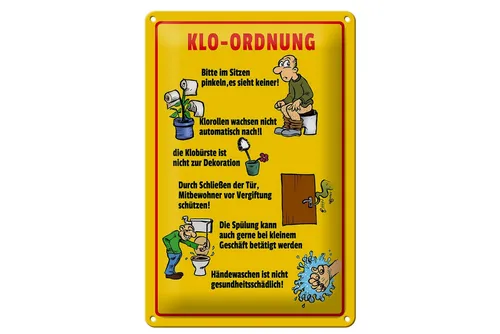 Hebold Metallschild 20x30cm - Klo Ordnung Hinweis - Metallschild in 20x30 cm, aus hochwertigem Stahlblech 'Made in Germany', ideal als dekorativer Wandschmuck oder Geschenk für besondere Anlässe.