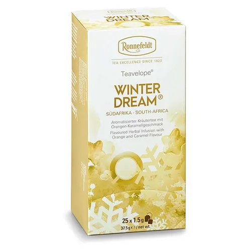 Ronnefeldt Teavelope Winterdream Teebeutel - Aromatisierter Rooibos-Kräutertee mit winterlichen Gewürzen, Karamell und Orange. Perfekt für kalte Tage - für gemütliche Genussmomente in handlichen Portionsbeuteln.