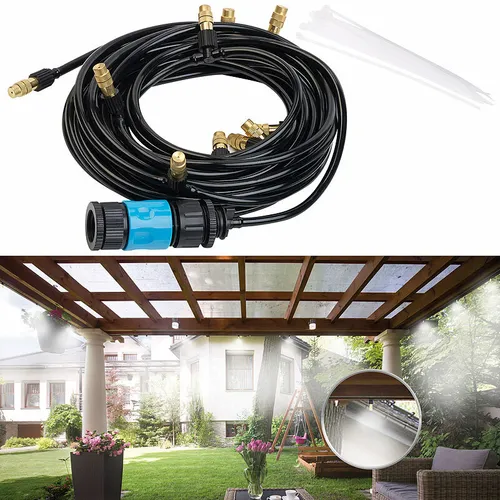 Royal Gardineer Wasserzerstäuber-Set mit 10-Meter-Schlauch - Effizientes Sprühnebel-System für Terrasse und Balkon • Einfache Montage mit Klicksystem für standard Gartenschläuche • Ideal zur Abkühlung an heißen Tagen und für die Bewässerung von Pflanzen.