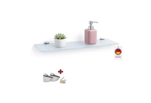 HOOZ Wandregal Glasregal, Wandablage ESG 30x13 cm, rechteckig, mit Halterung Weiß, Regal Glas, Platzsparende Wandboard für Dusche, Bad, Küche oder Wohnraum